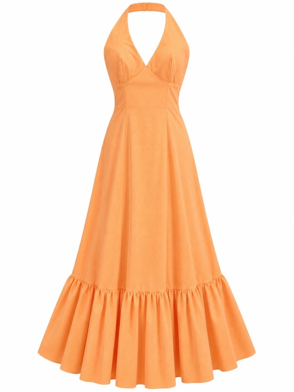 Halter-Neck Orange Maxi Dress with Flounce Hem